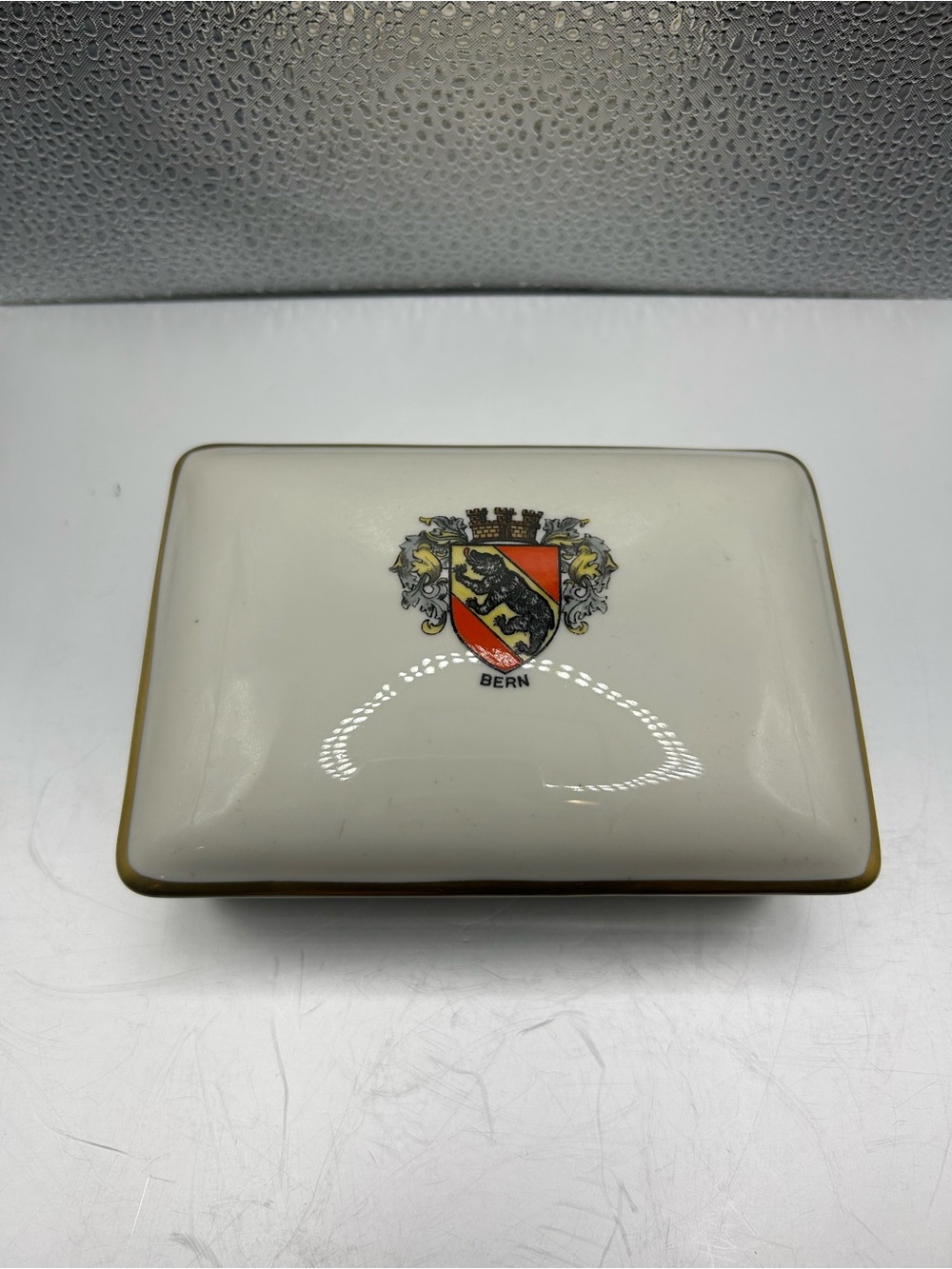 vintage Bavarian porcelain trinket box coat of arms for Bern gold trim